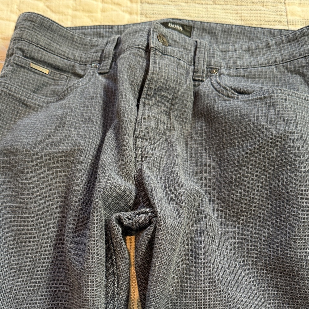 Boss Men's Gray Grid-Pattern Chinos